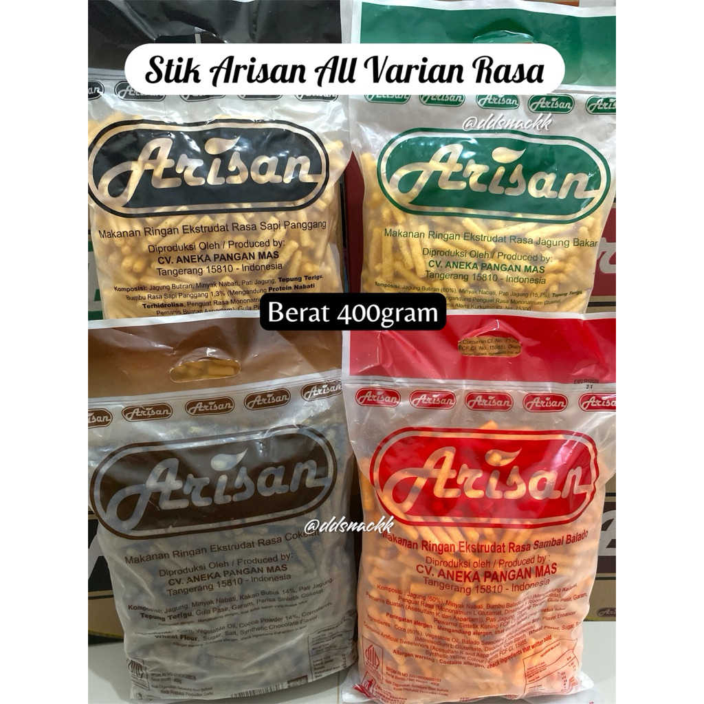

STIK ARISAN RASA BALADO COKLAT KEJU JAGUNG BAKAR SAPI PANGGANG 400gram