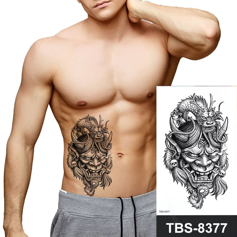 Tato Temporer Tatto Temporary Tahan Air Tahan Lama TBS-8377 Topeng Iblis SETAN DEVIL NAGA Air Kuno
