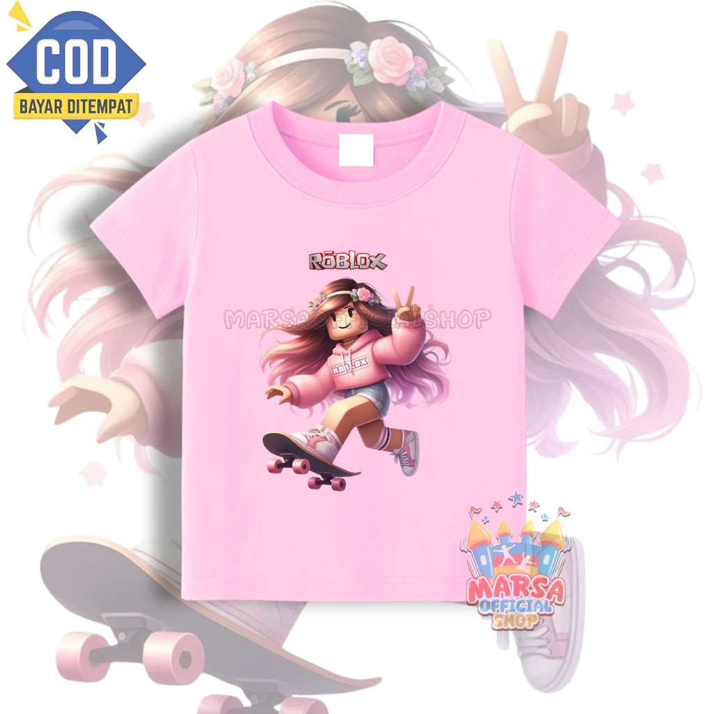 Kaos anak roblox cewe skateboard cute / Kaos baju anak roblox skateboard free nama / Tshirt anak Rob