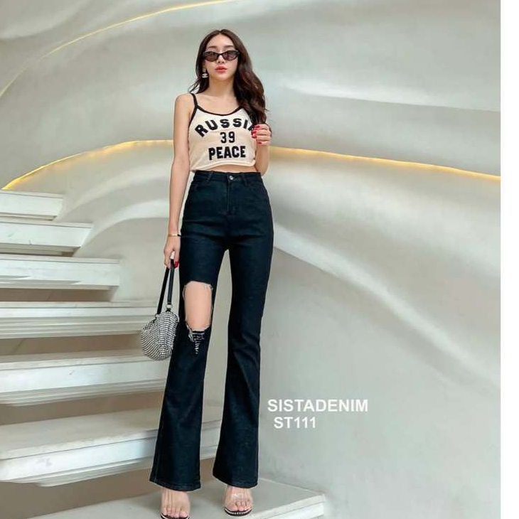 MDD Celana Jeans Cutbray Panjang Sobek korean style premium - Highwaist Cutbray jeans Ripped Fashion