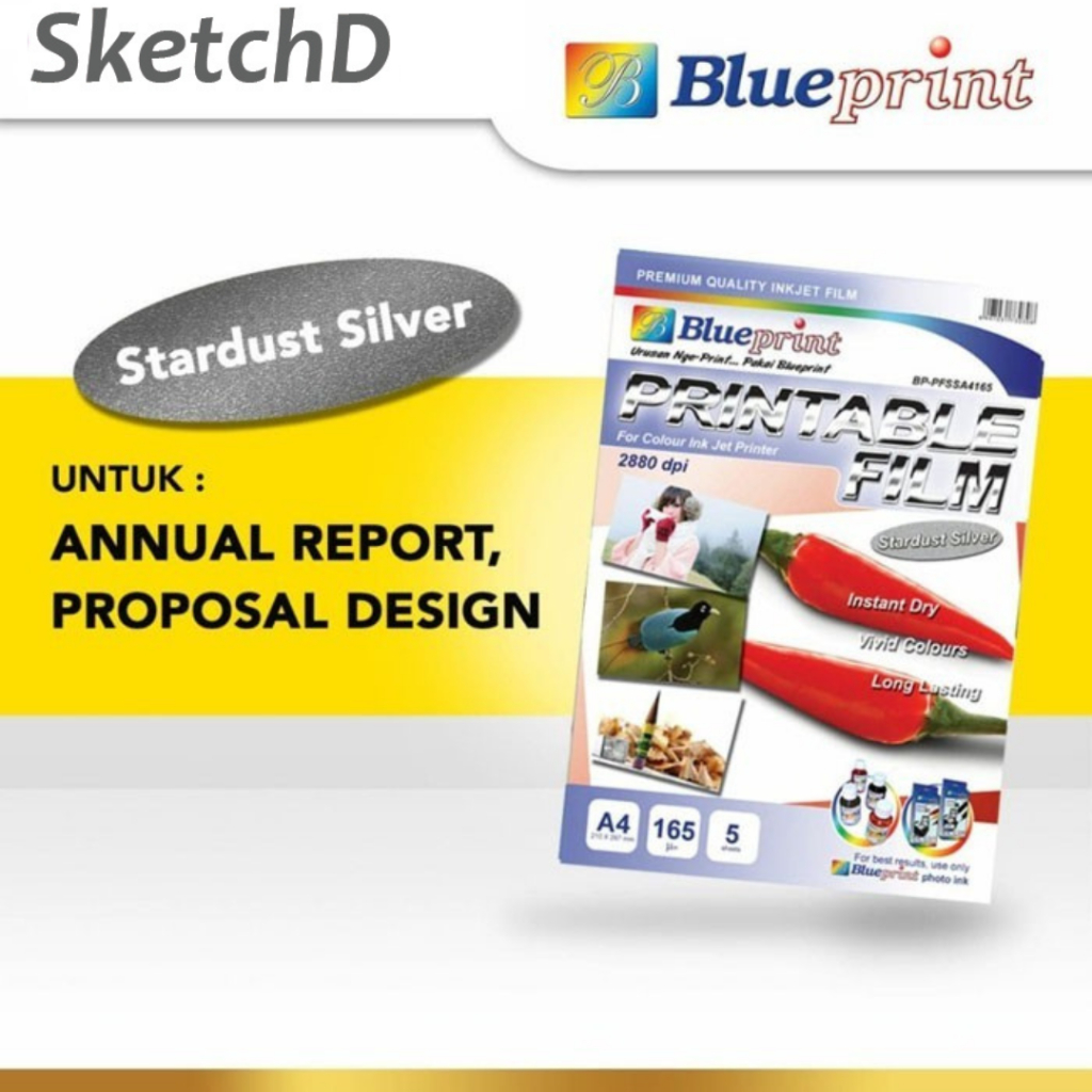 

Kertas Perak 165 gsm Blueprint Printable Film A4 Stardust Silver 5 lembar Tekstur Kulit Jeruk