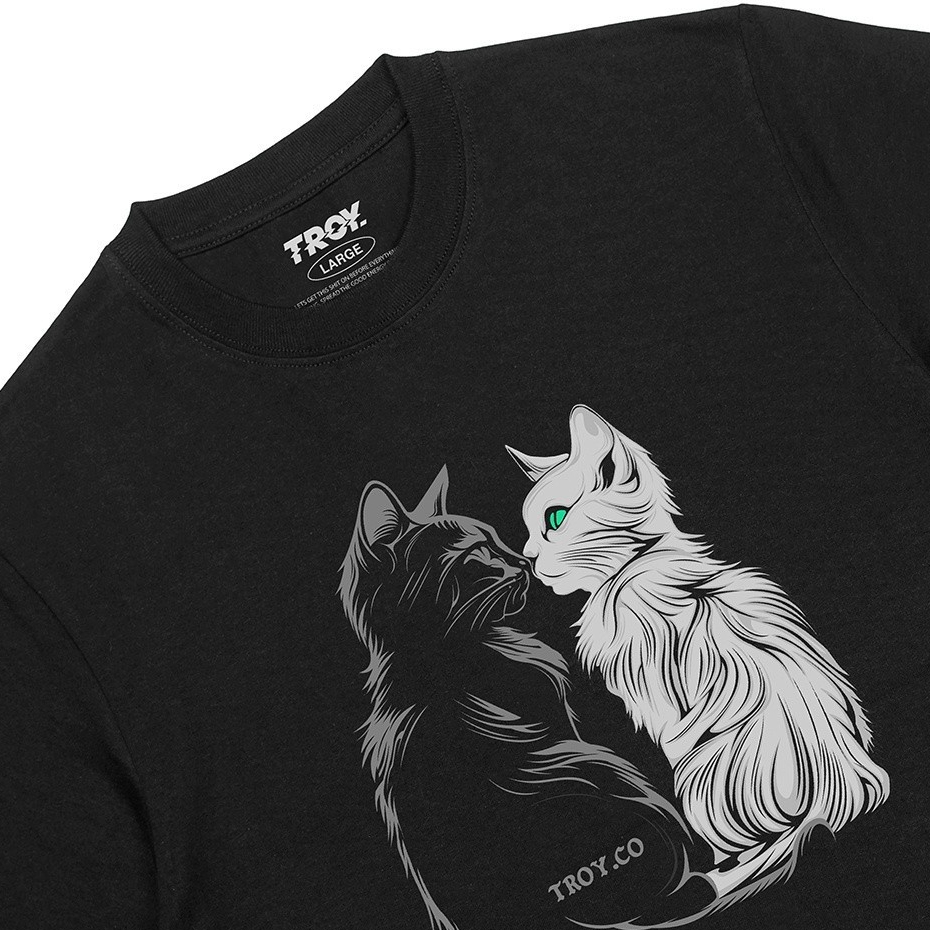 Troy Company Tshirt Black Cat Couple - Kaos Pria Hitam Lengan Pendek MTD 2379