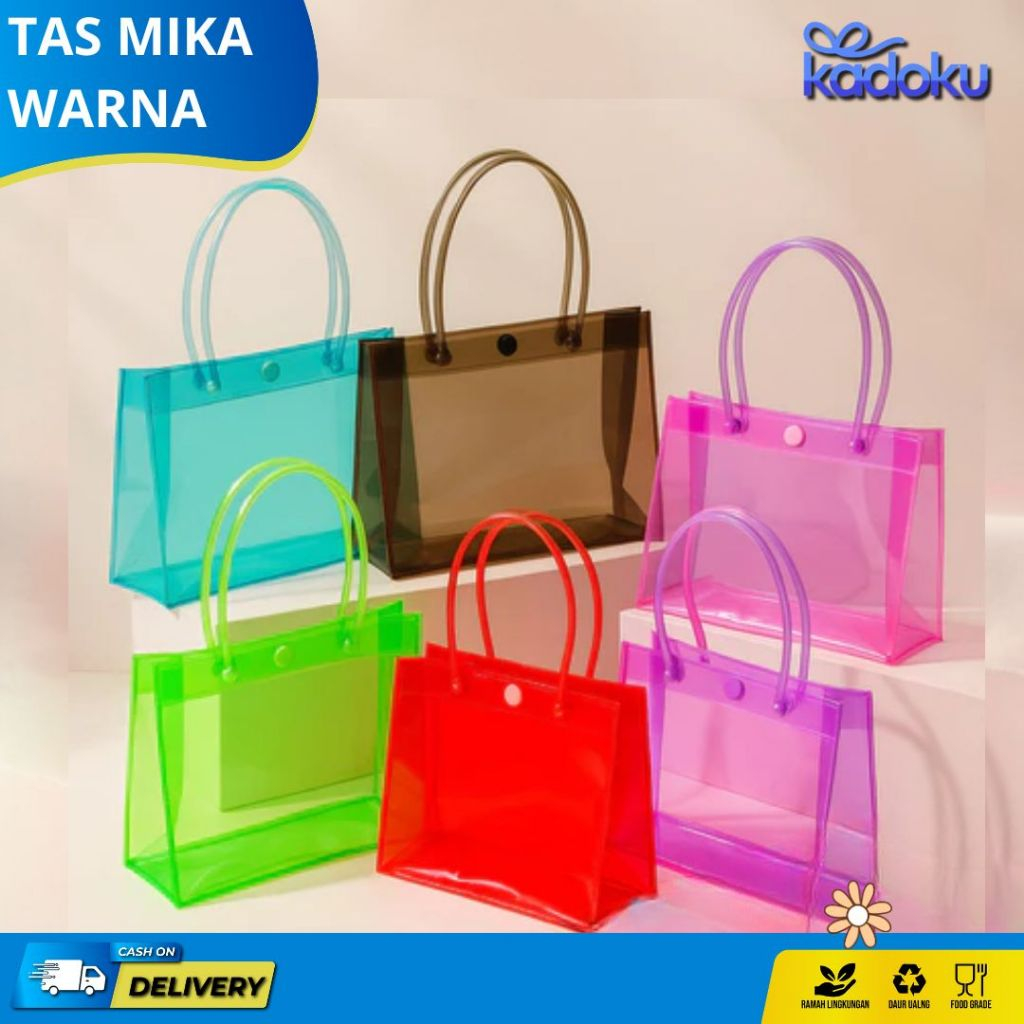 

Tas Mika PVC / Tas Mika PVC Transparan / Tas Bening / Tas Transparan / Tas Hampers / Goodiebag Transparan / Goodiebag Bening I ACC02