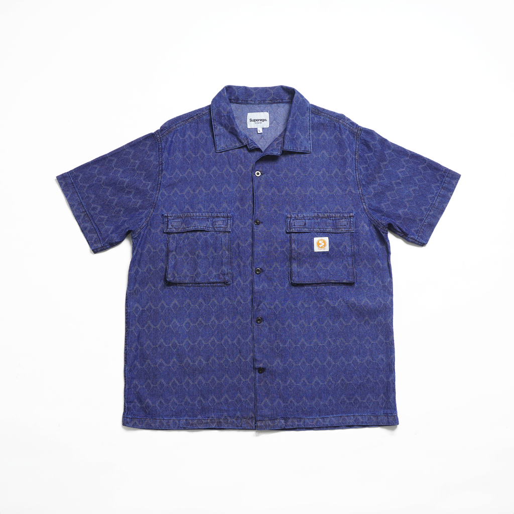 Superego Kemeja Denim Jacquard Diamond Airflow Blue Indigo SLUB02D