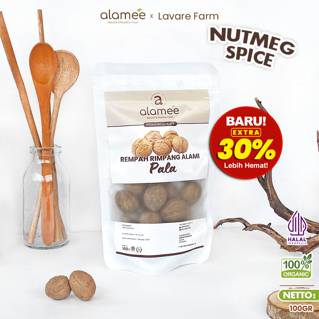 

ALAMEE Biji Pala Utuh Rempah Kering Nutmeg Whole Rimpang Organik Alami Bumbu Seasoning Masakan 100gr BUMA