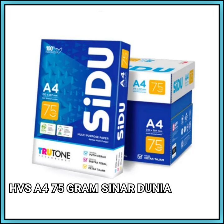 

Kertas HVS Sidu A4 75gsm – 1 Dus (5 Rim) – Kertas Fotocopy & Printer