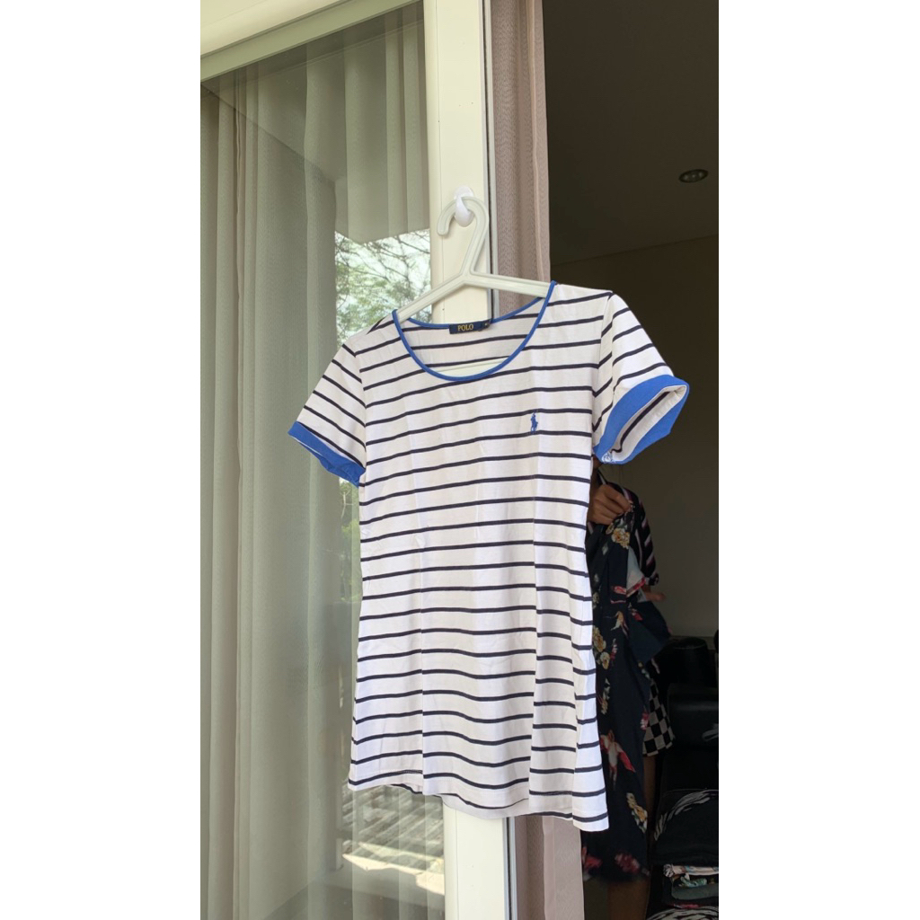 Preloved Kaos Cewek Original Polo White Strip
