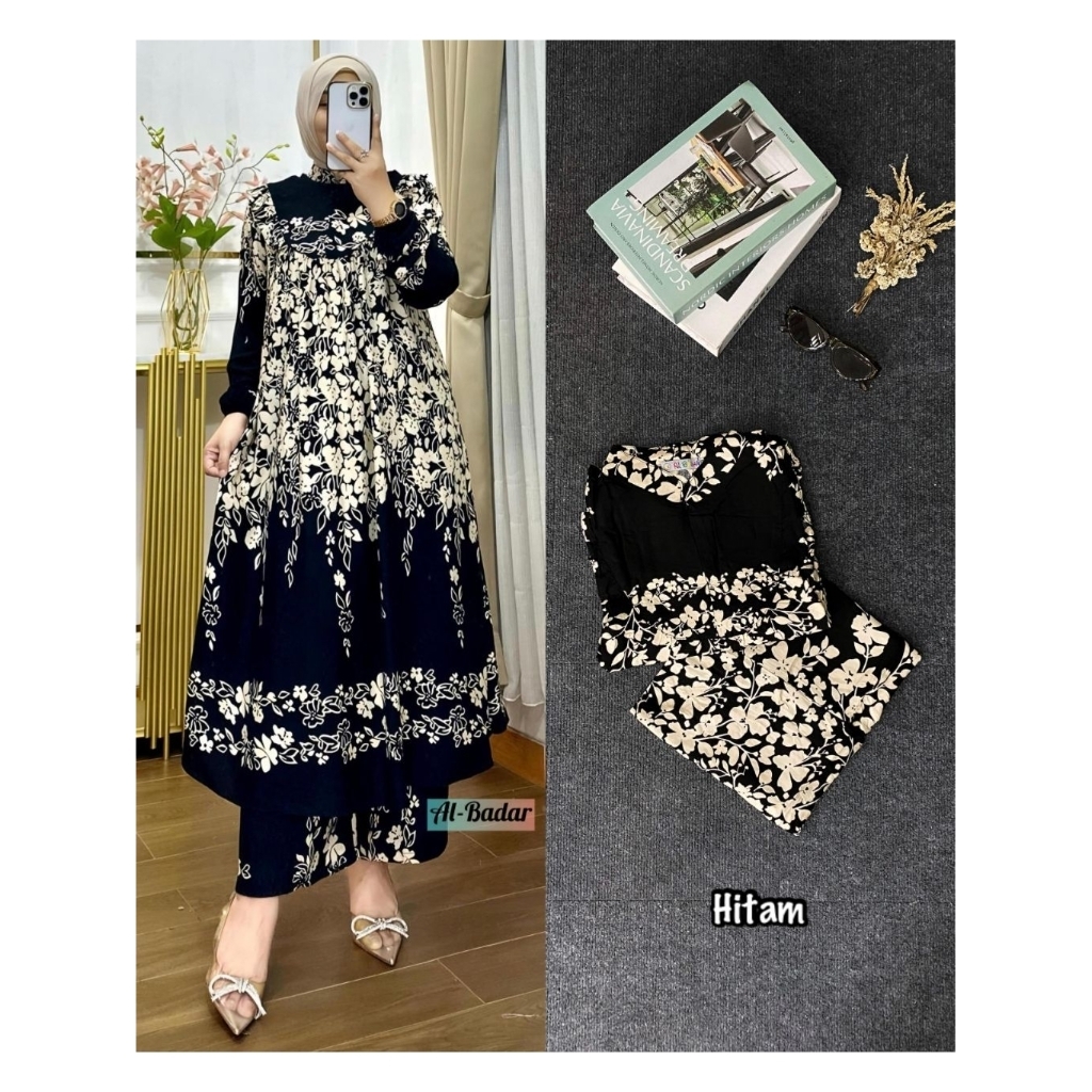 ONE SET LONG TUNIK BBAHAN KATUN VISCOSE MOTIF PREMIUM
