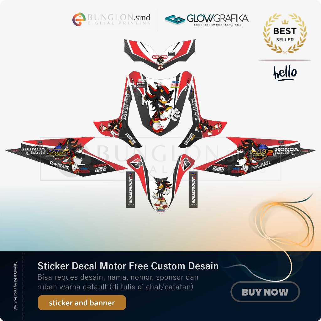 DECAL STIKER MOTOR CUSTOM HONDA BEAT KARBURATOR EDISI SONIC MERAH HITAM