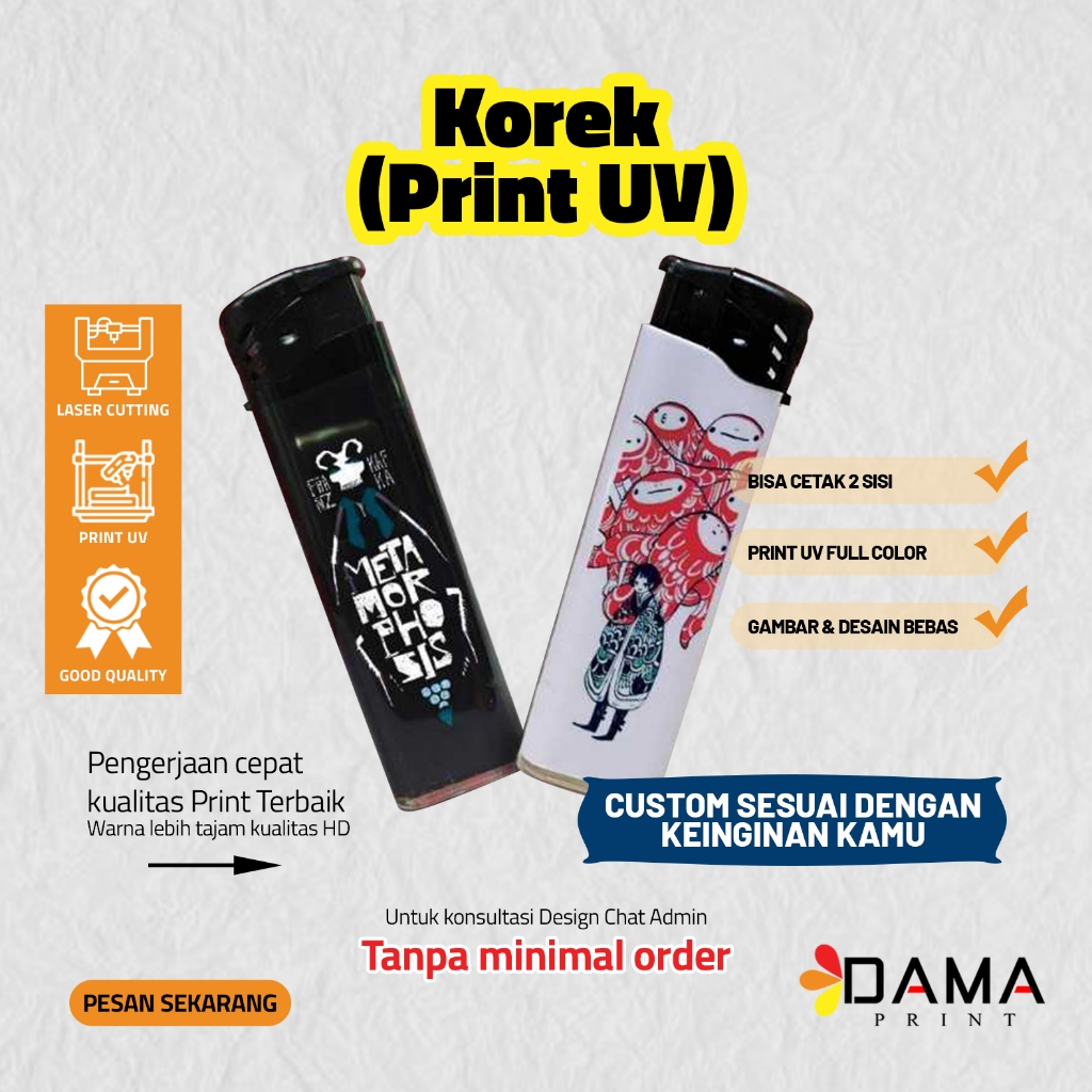 CUSTOM KOREK API GAS LIGHTER PROMOSI SOUVENIR PRINT UV WARNA / KOREK KOREK CUSTOM FOTO