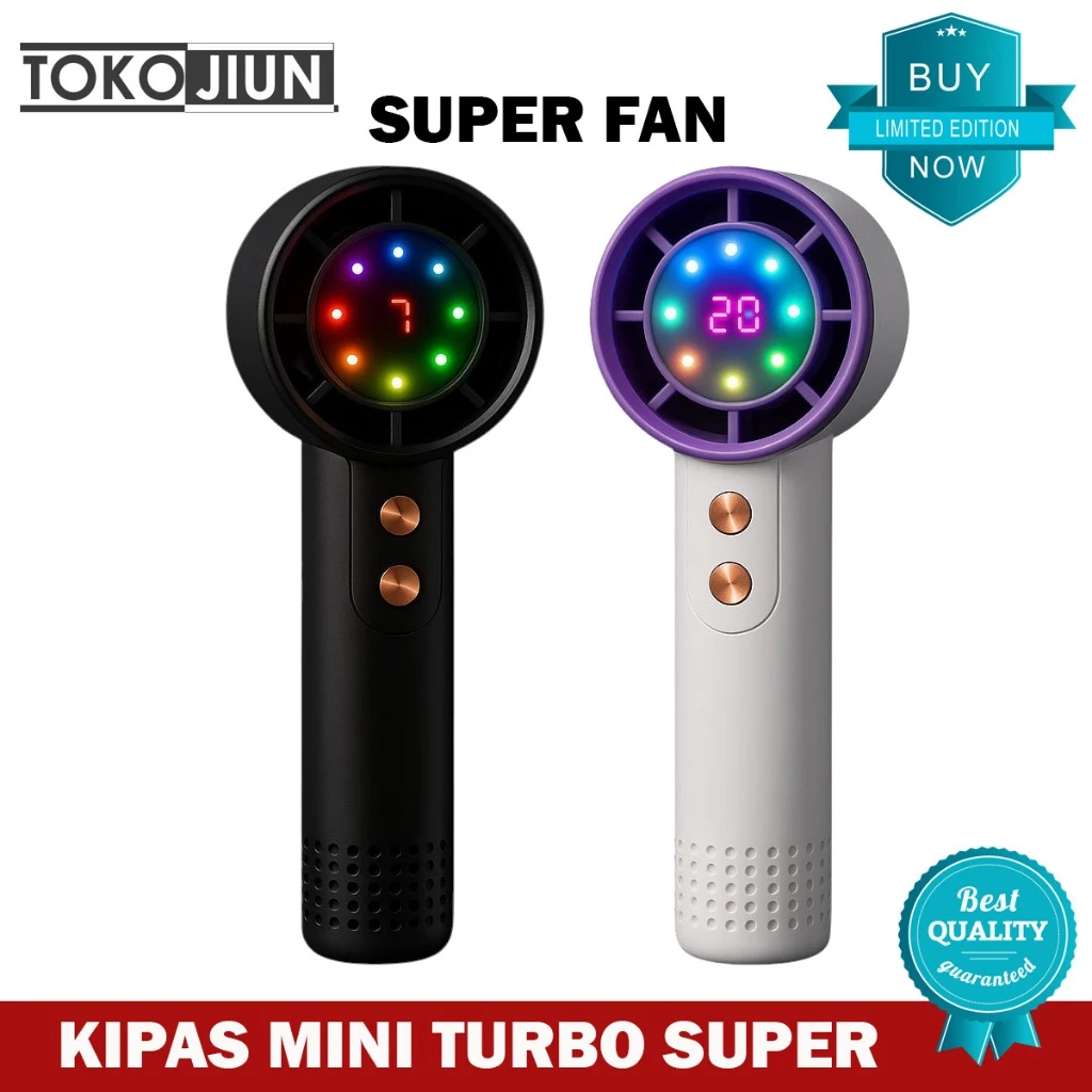 Kipas Angin RGB TURBO Portable Mini FLECO F99 / F 99 Angin Super Kencang - Rechargeable