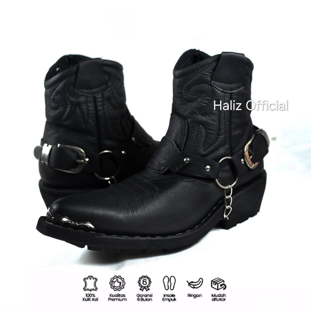 Haliz Hiroki - Sepatu Jenggel Pria Boots Kulit Touring Motoran