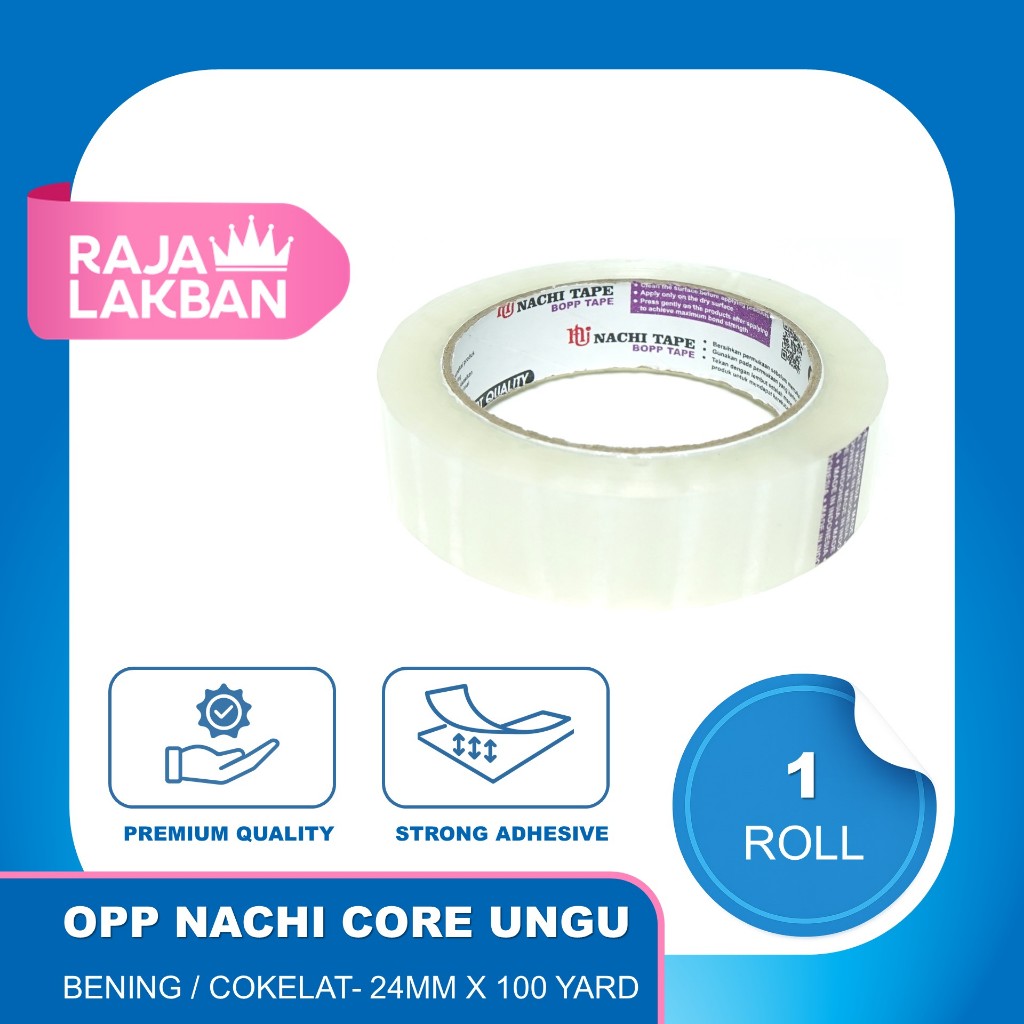 

Plakban Lakban Nachi OPP Core Ungu violet Premium 1 inch 24mm 100 Yard Bening & Coklat - Roll