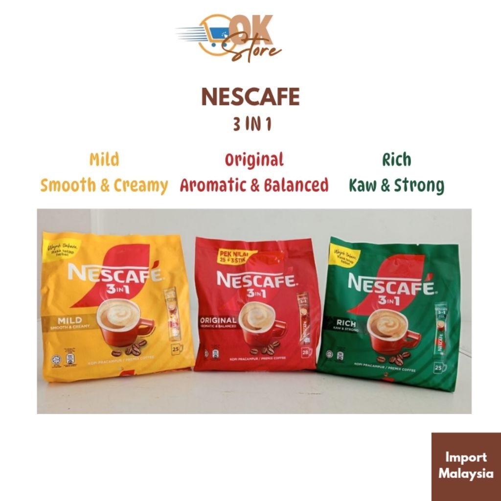 

Nescafe 3 IN 1 Tersedia 3 Varian : Mild, Rich, Original