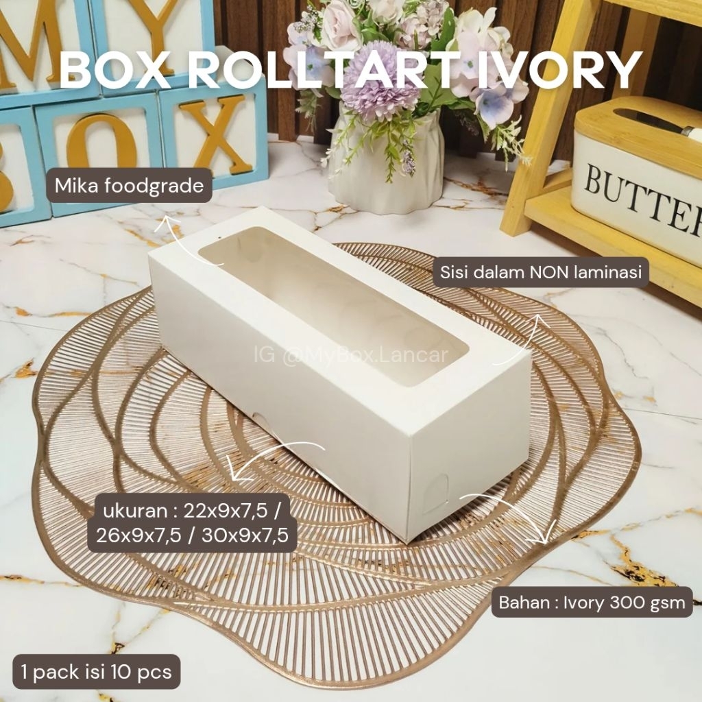 

(10 LEMBAR) 26X9X7,5 CM DUS ROLLTART OVAL PUTIH MEDIUM, BOX ROLL CAKE - DUS KUE ROLL TART PUTIH