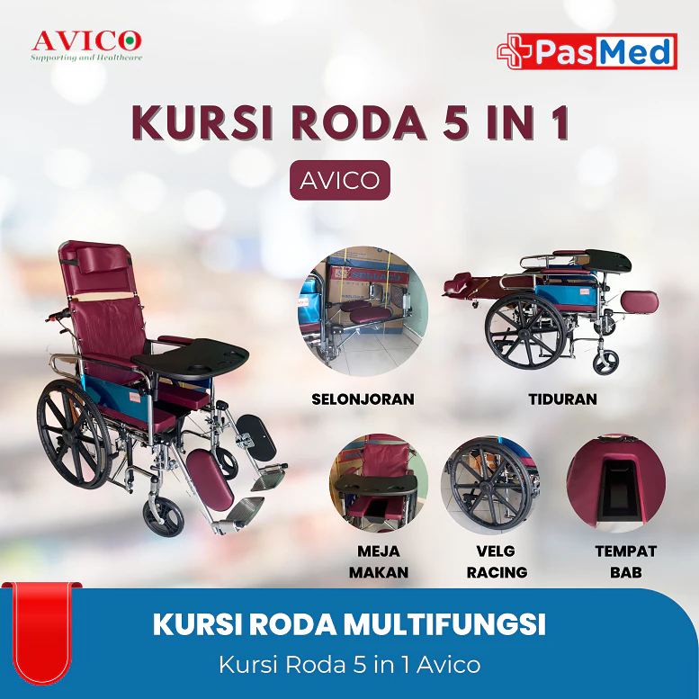 Kursi Roda Multifungsi Avico 5 in 1 Murah dan Kuat - Maroon