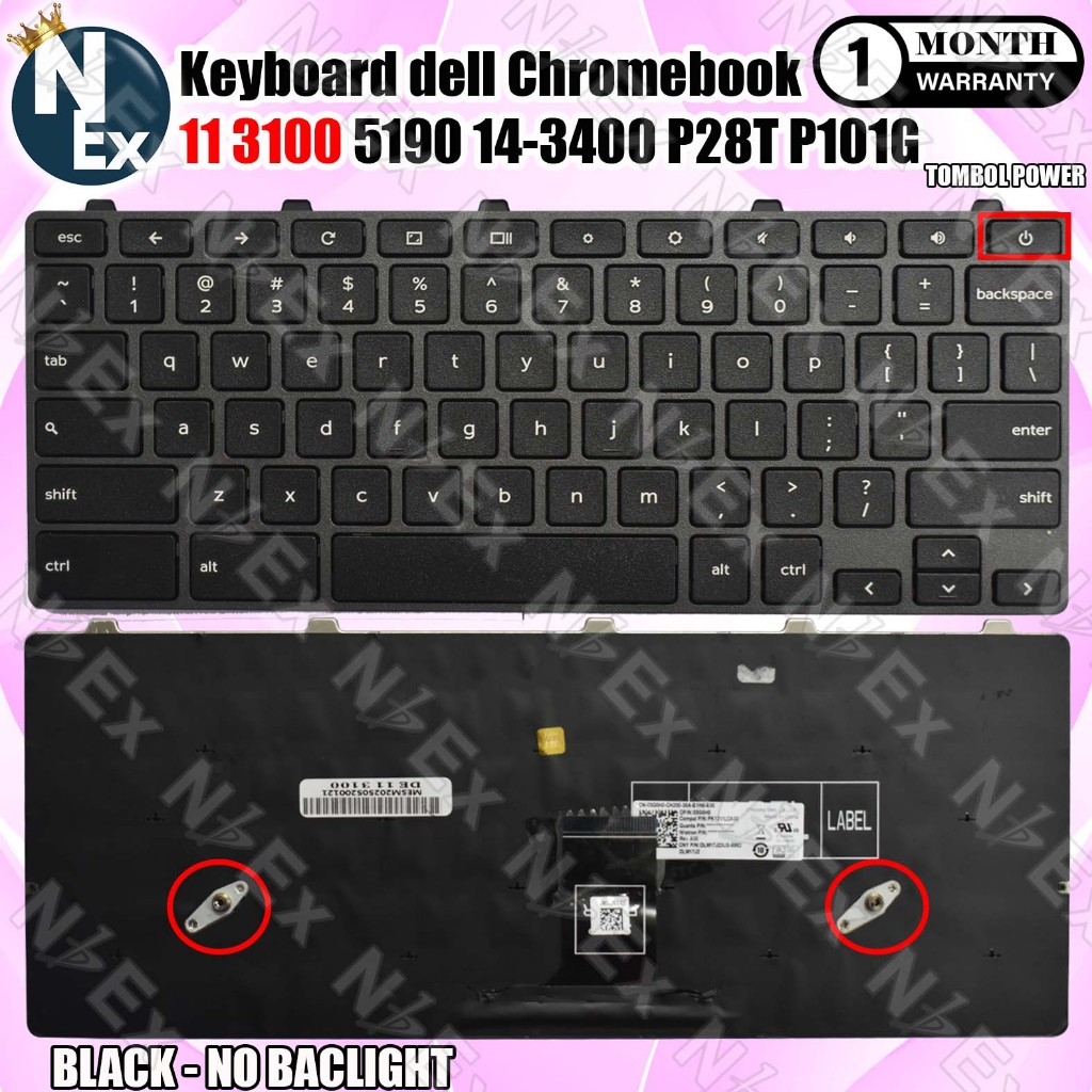 Keyboard for Chromebook 11 3100 5190 Tombol Power - No Backlight