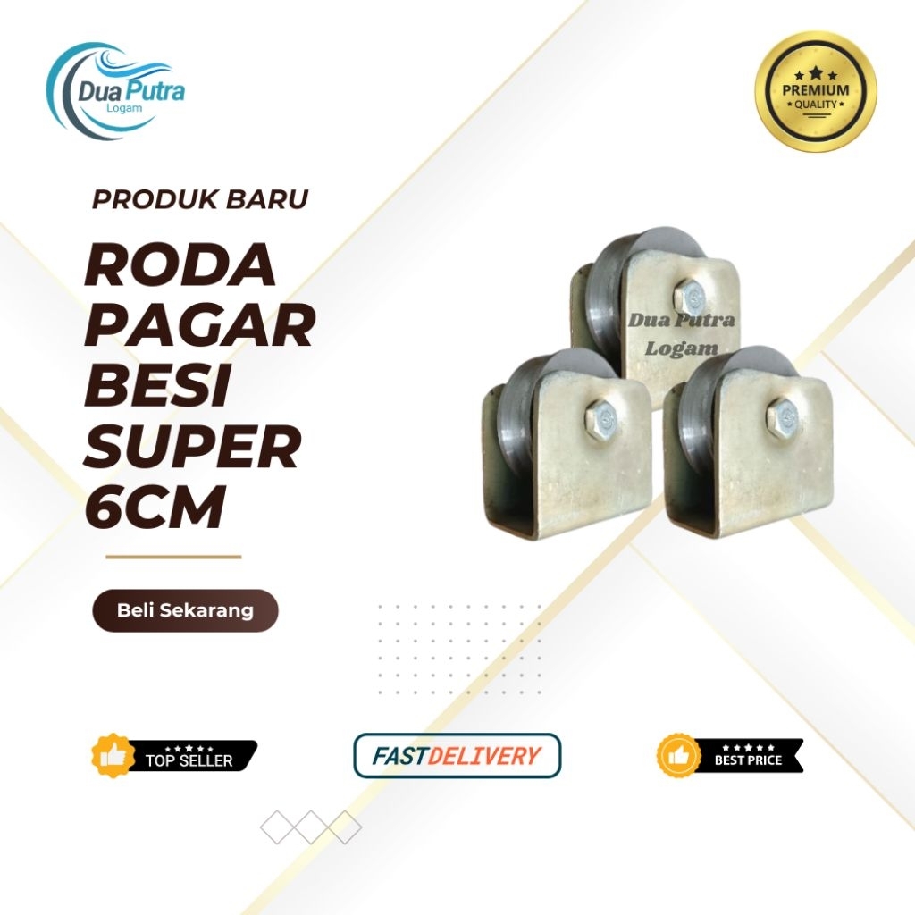 Roda Pagar Pintu Besi Super Double Bearing 6cm Roda Pintu Gerbang Bahan Besi Padat