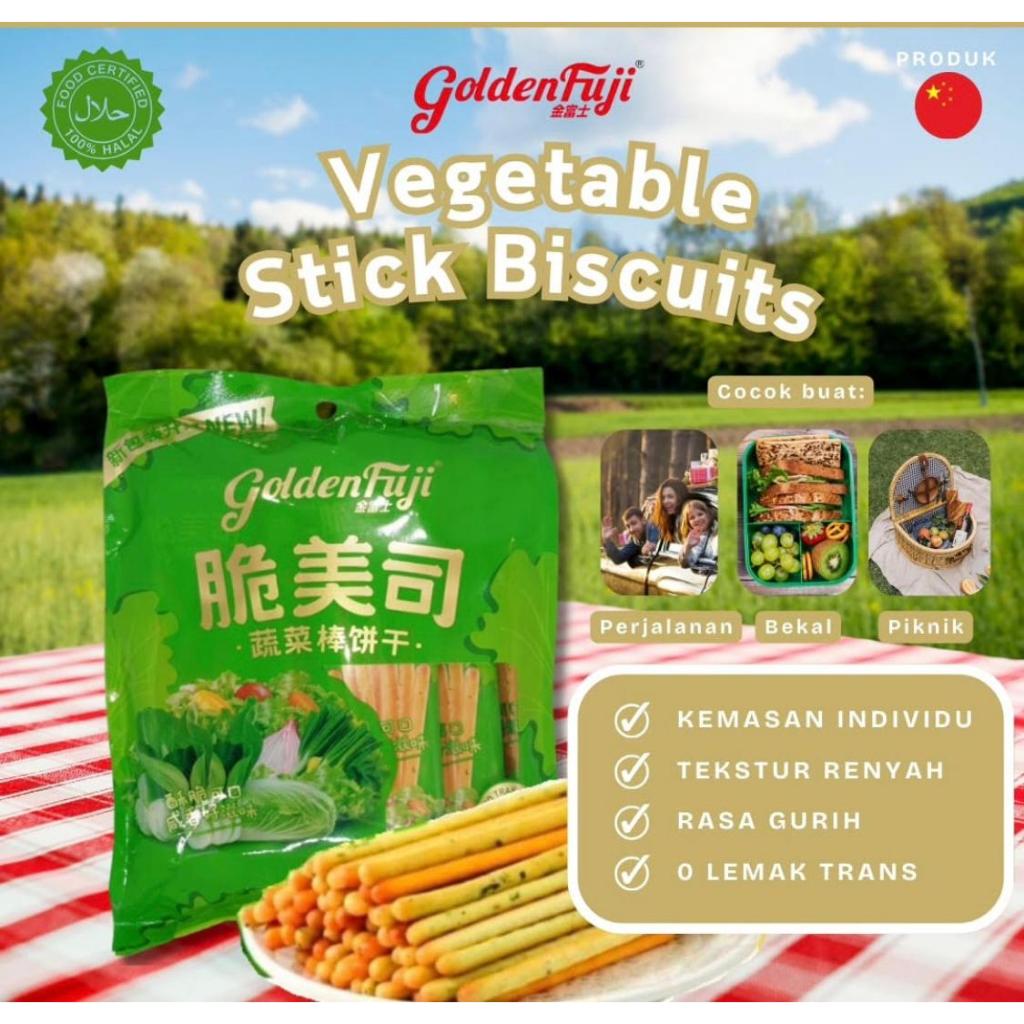 

Golden Fuji Vegetable Stick Biscuit 128g Biskuit Stik Rasa Sayuran
