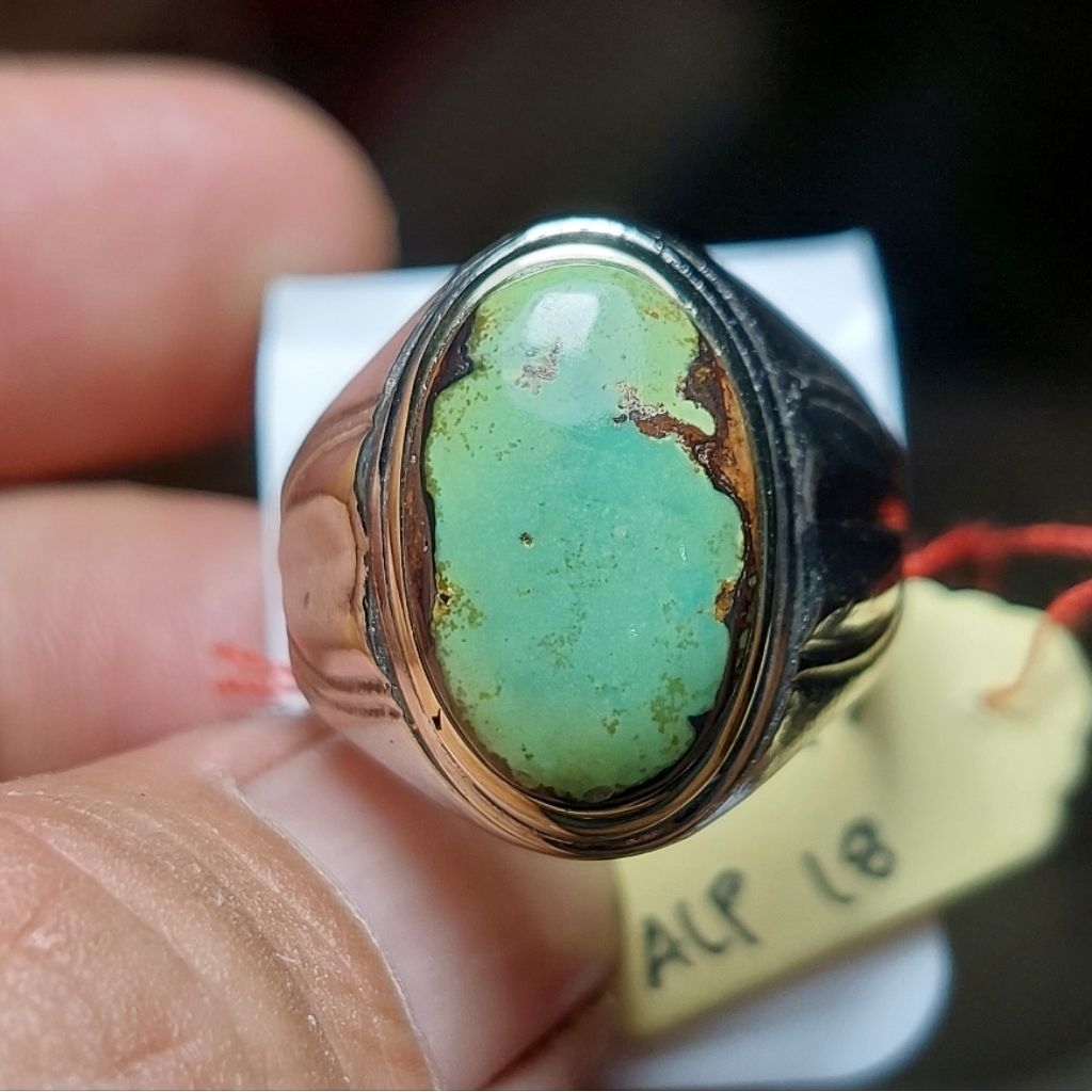 natural Pirus Persia lawasan hijau polosan antik 16 x 11 x 5 mm