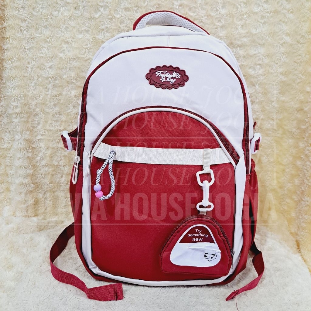 Tas Ransel Anak Dewasa 3 Rest 1458 Tas Punggung Merah Pouch Kecil 2 Kantong Samping Kantong Rest Bel