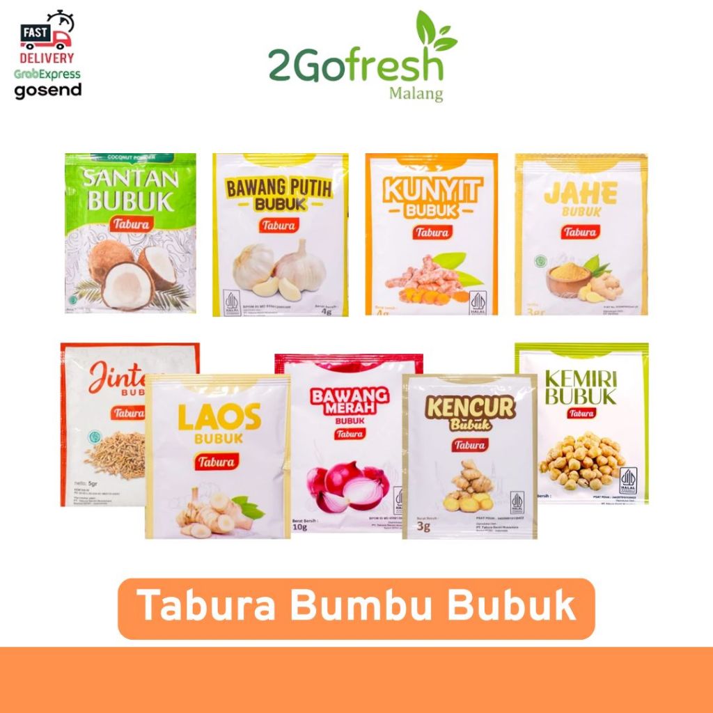 

Bumbu Tabura Bubuk Semua Varian | 2gofresh | Bumbu Masak Santan Bubuk | Bawang Putih Bubuk | Bawang Merah Bubuk | Kunyit | Jahe Bubuk | Jinten Bubuk | Laos Bubuk | Kencur Bubuk | Kemiri Bubuk