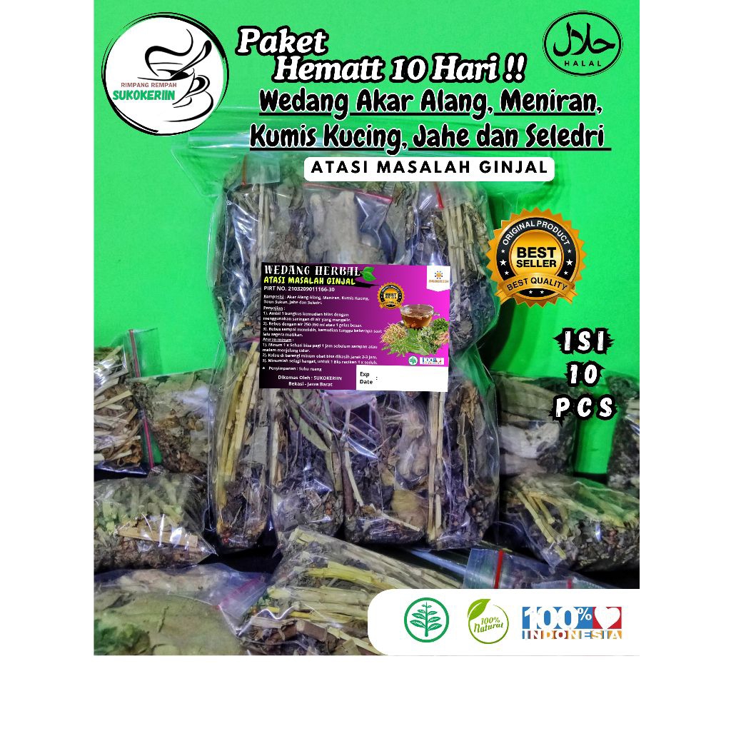 

Paket Hemat 10 Pcs - Wedang Akar Alang Meniran Kumis Kucing Daun Sukun Jahe dan Seledri Atasi Masalah Ginjal Jsr