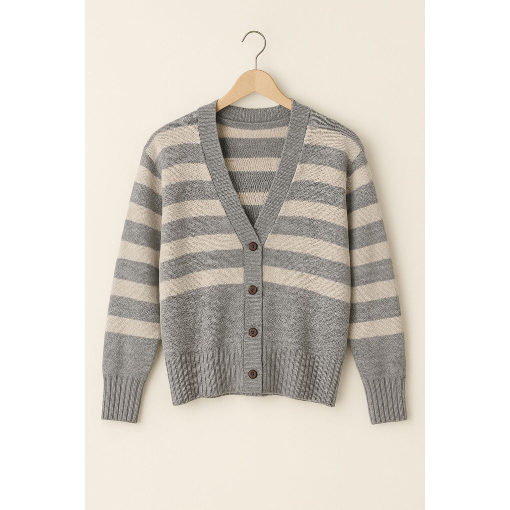 ELAVIE Cardigan Rajut Wanita Stylish Motif Garis-garis