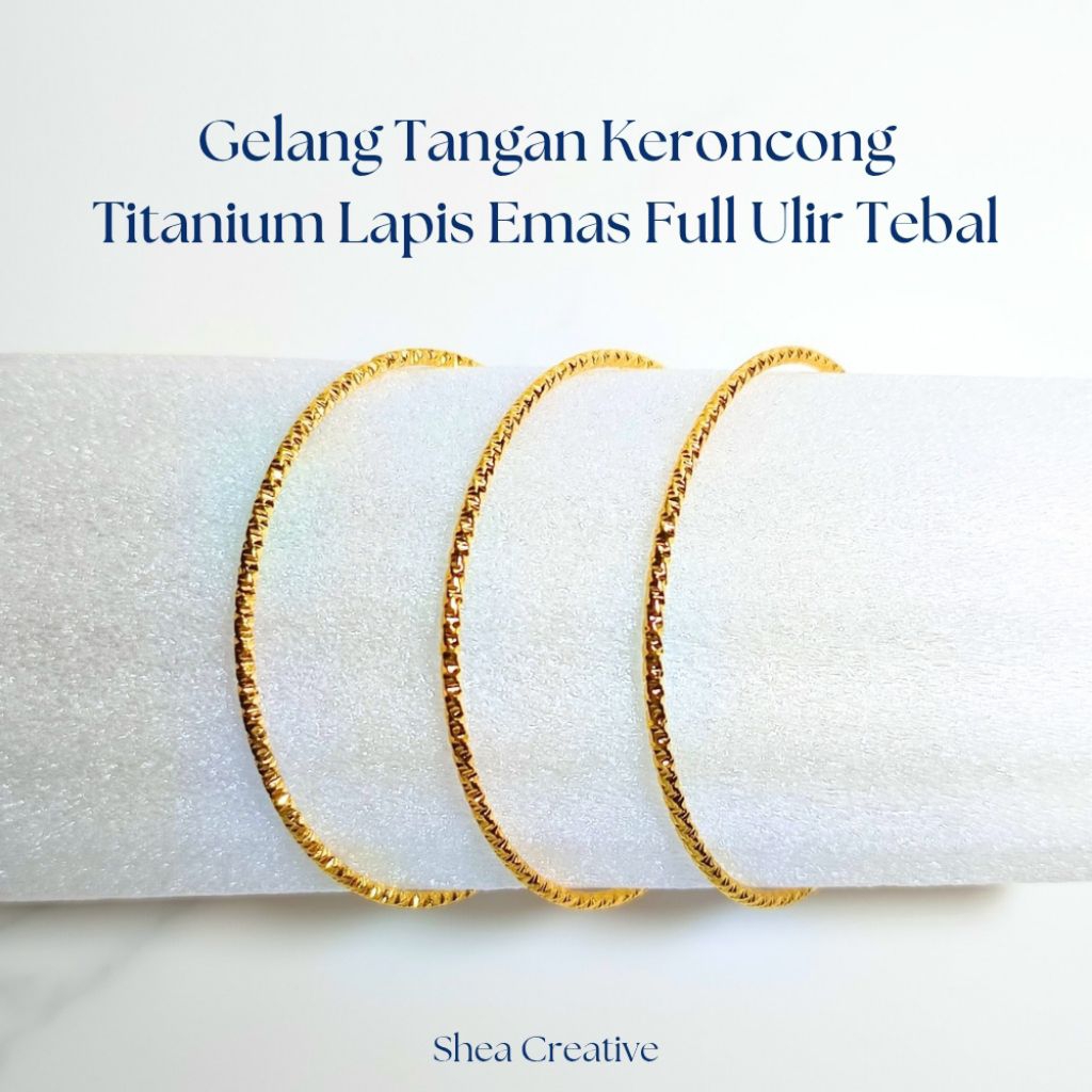 ✧SC✧ Gelang keroncong full ulir tebal titanium lapis emas size M | Gold plated titanium diamond cut 