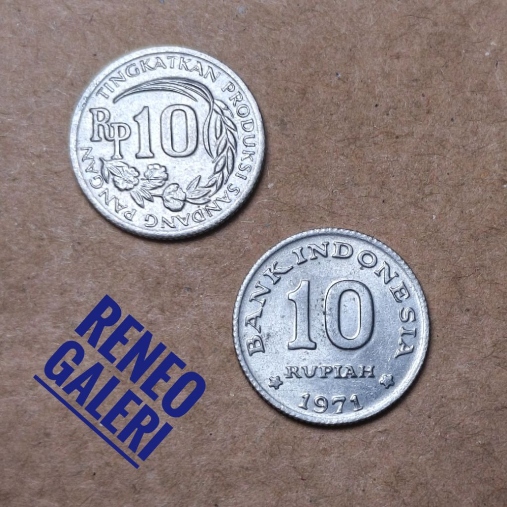 Berkilau Koin Mungil Rp 10 Rupiah tahun 1971 Kancing padi kapas Uang Kuno logam Indonesia Gress Mulu