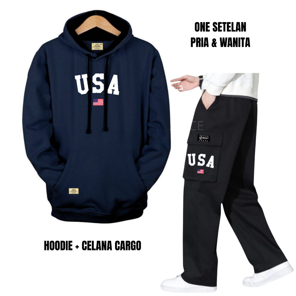 Stelan Outfit Cowok Cewek Oneset Hoodie Celana Panjang Pria Wanita Distro Warna Navy Stelan Sweater 