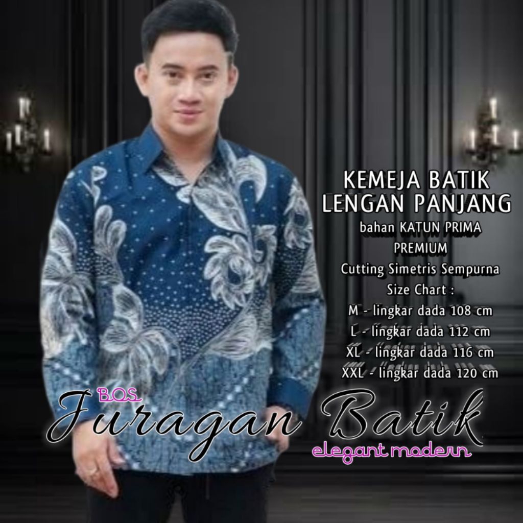 Batik Cowok Warna Navy Navi | Batik Pria Lengan Panjang Kemeja Batik Pria Seragam Kantor Pernikahan