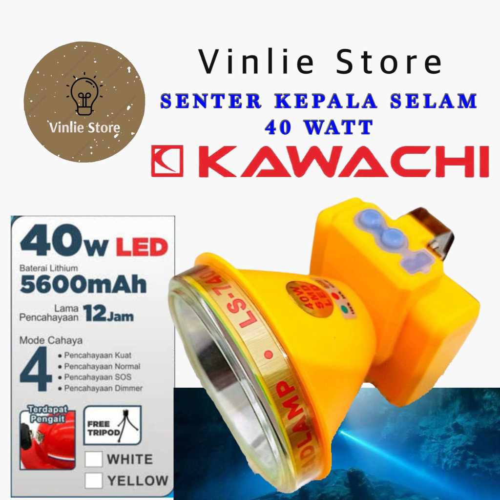 Senter Kepala 40Watt WATERPROOF Lampu Selam LS-740B Kawachi