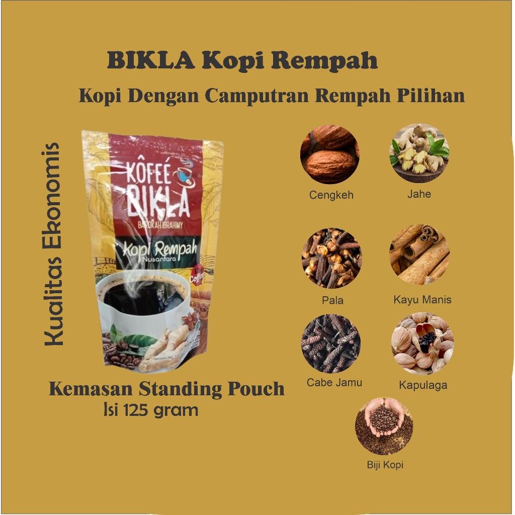 

Kopi Rempah Kemasan Standing Pouch Isi 125 gram