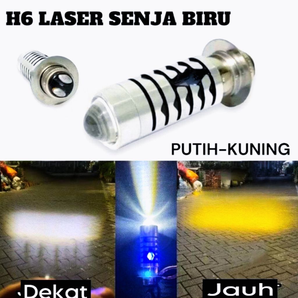 LAMPU DEPAN LASER H6 LED SENJA BIRU BOHLAM MOTOR LESER  PUTIH KUNING