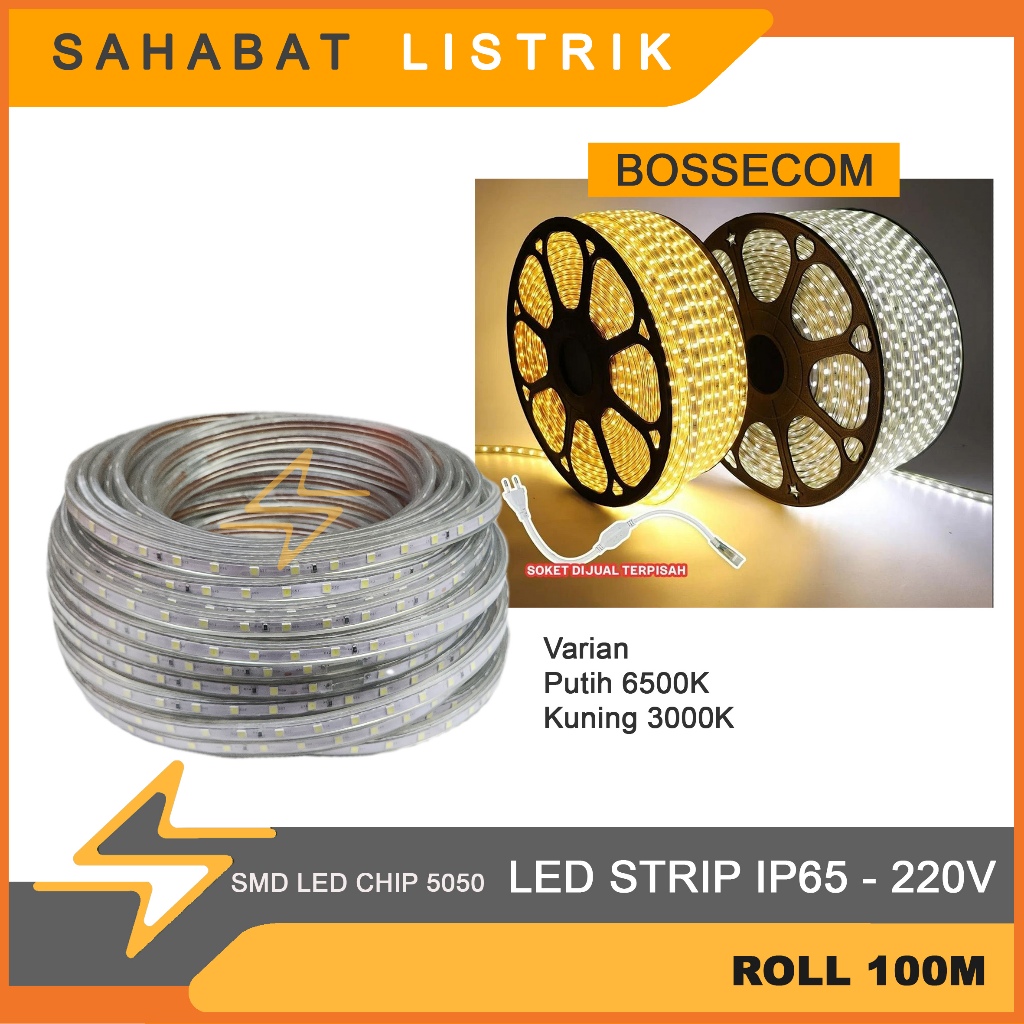 Led Strip Selang Bossecom SMD LED 5050 - 4.8 Watt/m Waterproof IP65 Roll 100M