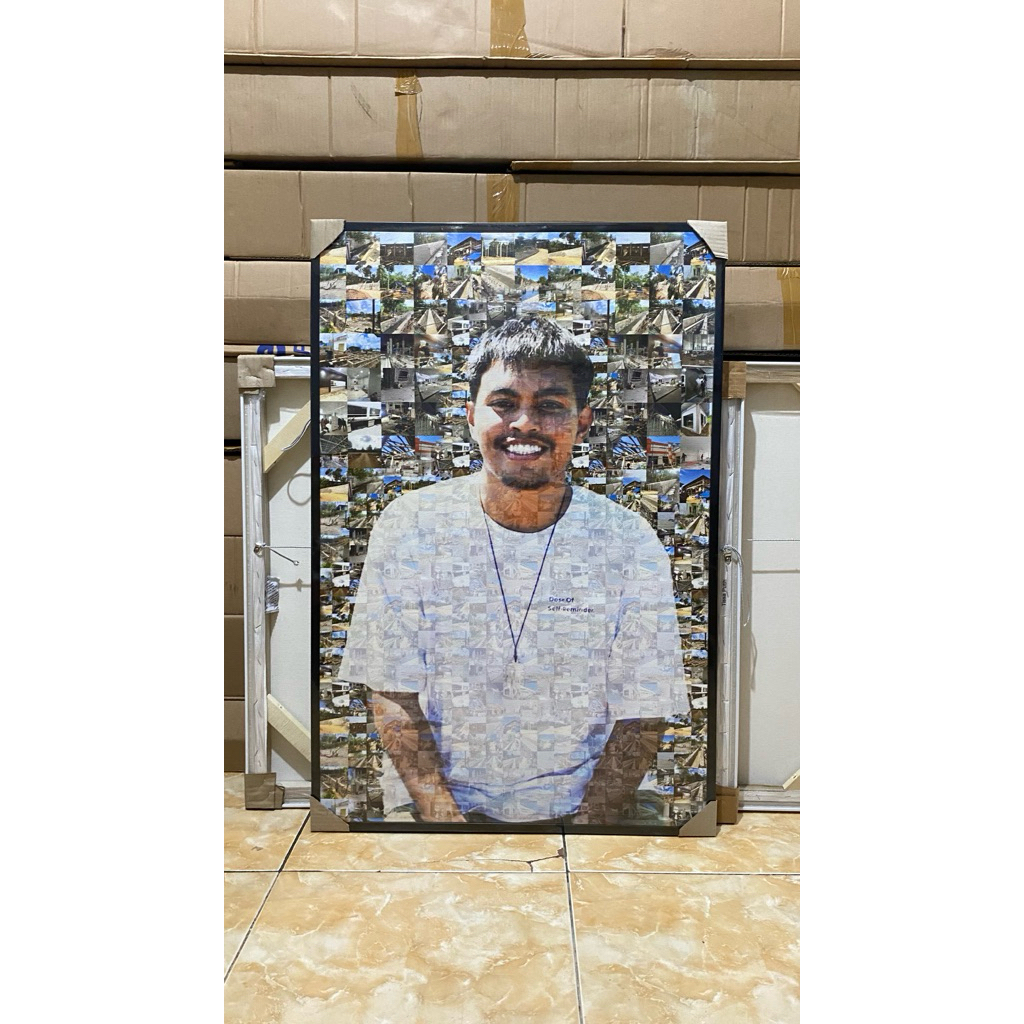KOLASE MOZAIK FOTO KANVAS 20R ( 50 x 70 ) + BINGKAI MINIMALIS