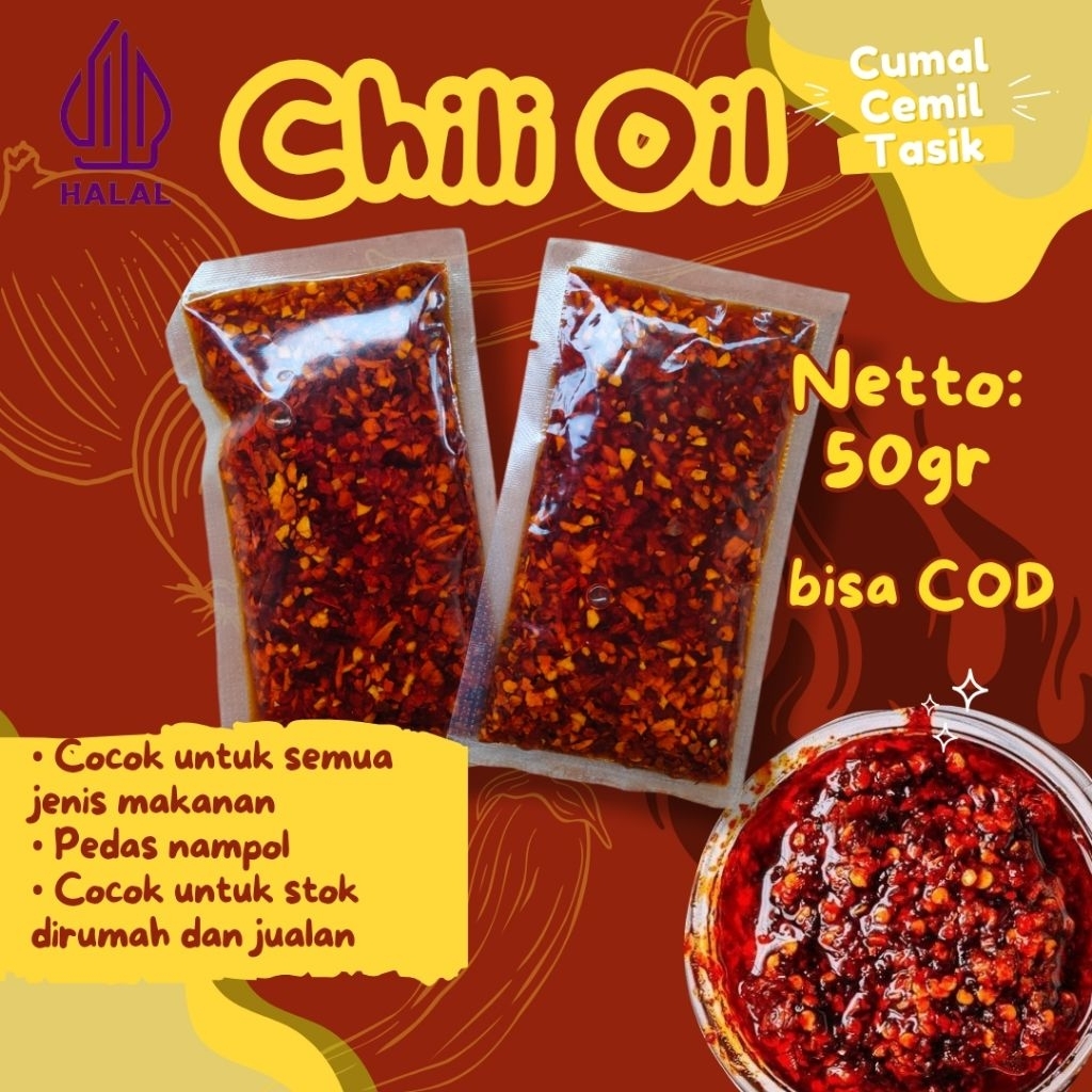 

Chili Oil / Minyak Cabai / Minyak Cabe Kemasan Sachet 50 gram