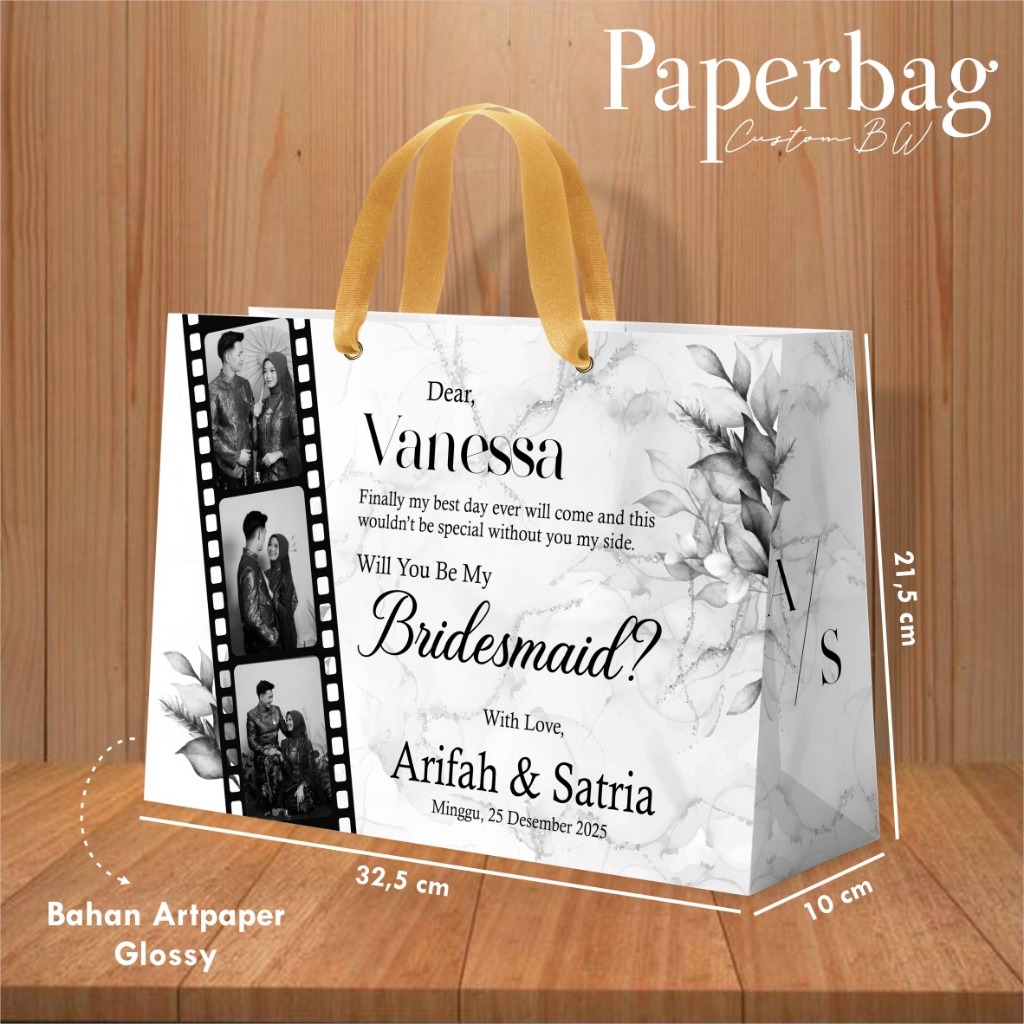 

PAPER BAG BRIDESMAID CUSTOM - PAPER BAG WEEDING BW SIMPLE ELEGANT FREE FOTO- PAPERBAG BAP BW