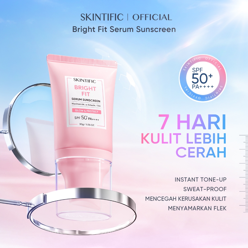 SKINTIFIC - SKINTIFIC BRIGHT FIT SERUM SUNSCREEN 30ml SPF 50+ PA++++ Tone Up Mencerahkan Tinted Skin