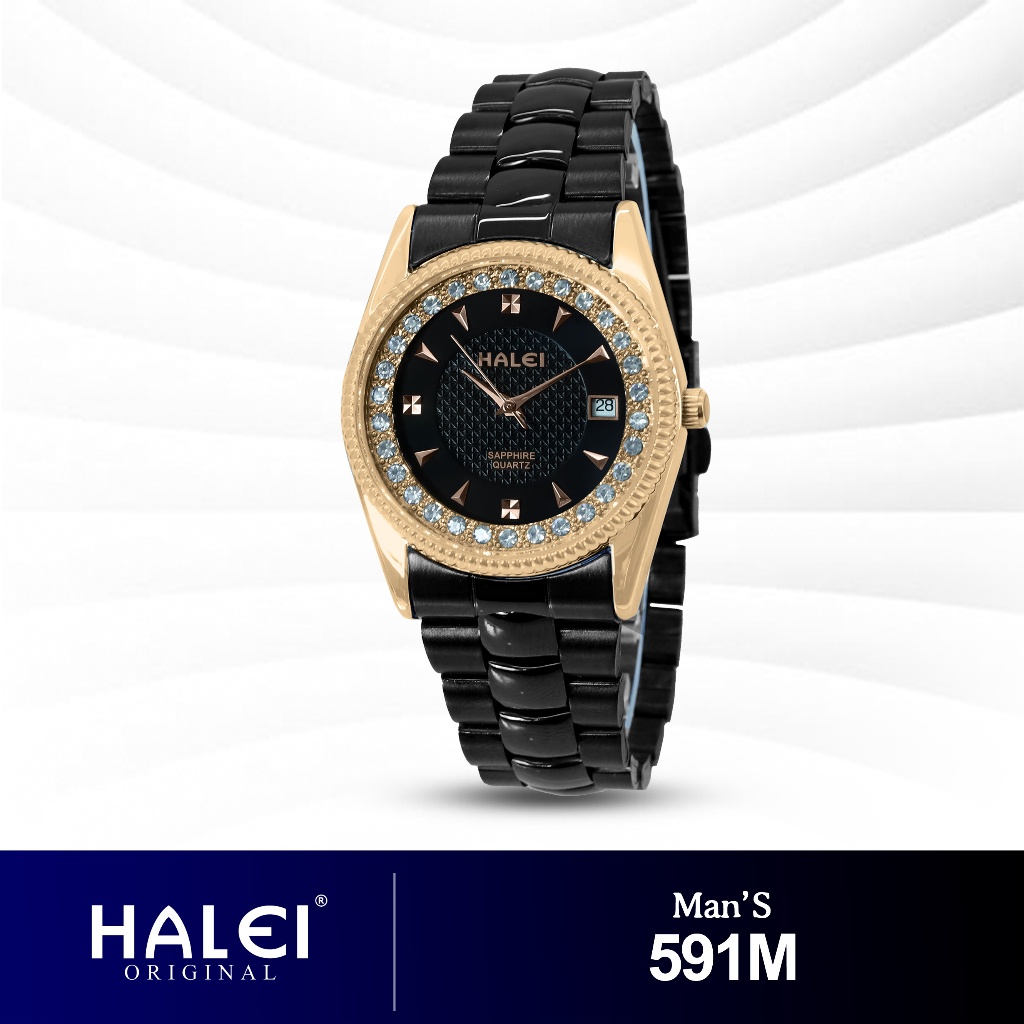 HALEI IND 591 M - Bergaransi Jam Tangan Pria Halei Original Analog Fashion Trendy Rantai Stainless T