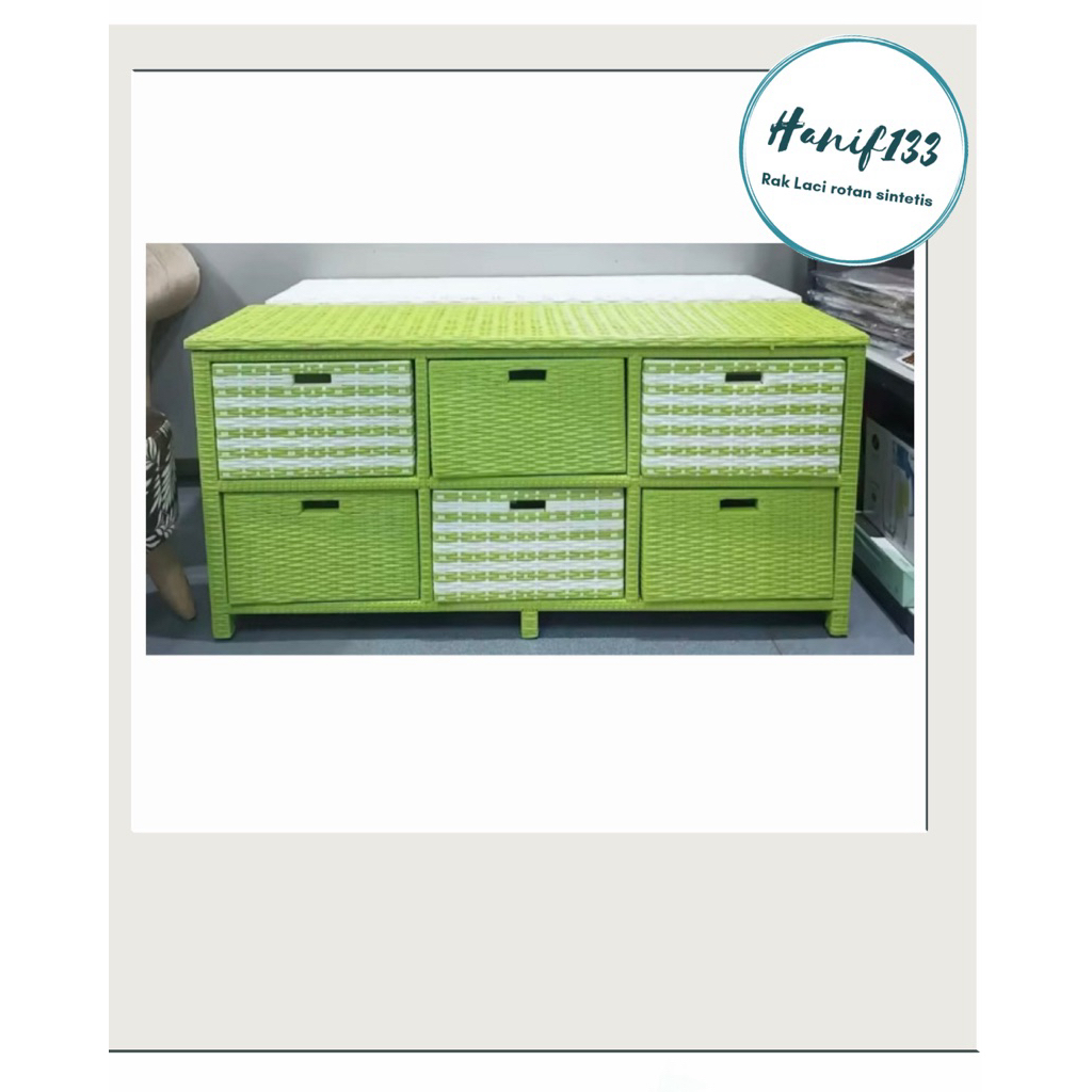 (READY STOK) Meja Tv lemari Laci rotan sintetis 6 Laci