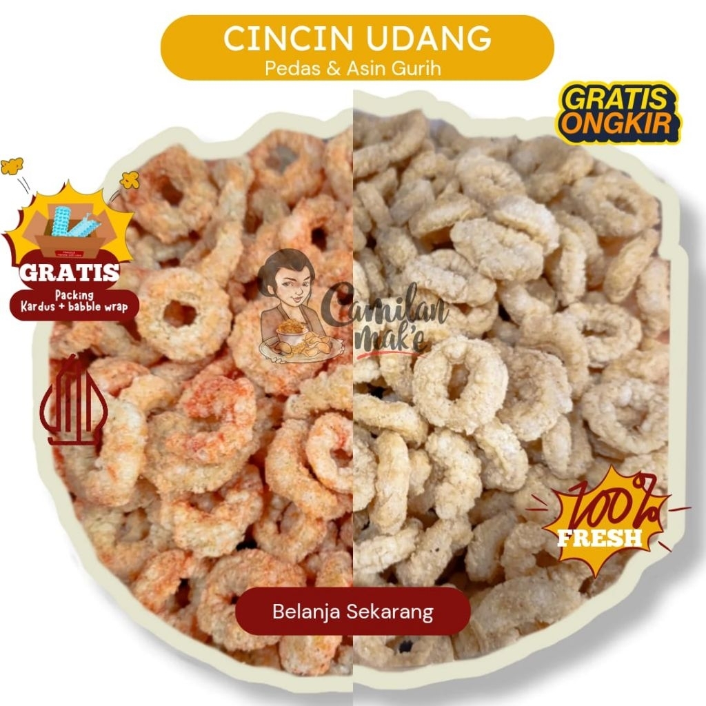 

KERUPUK CINCIN UDANG GURIH & PEDAS | CAMILAN MAK'E | CEMILAN | KRUPUK SNACK KILOAN