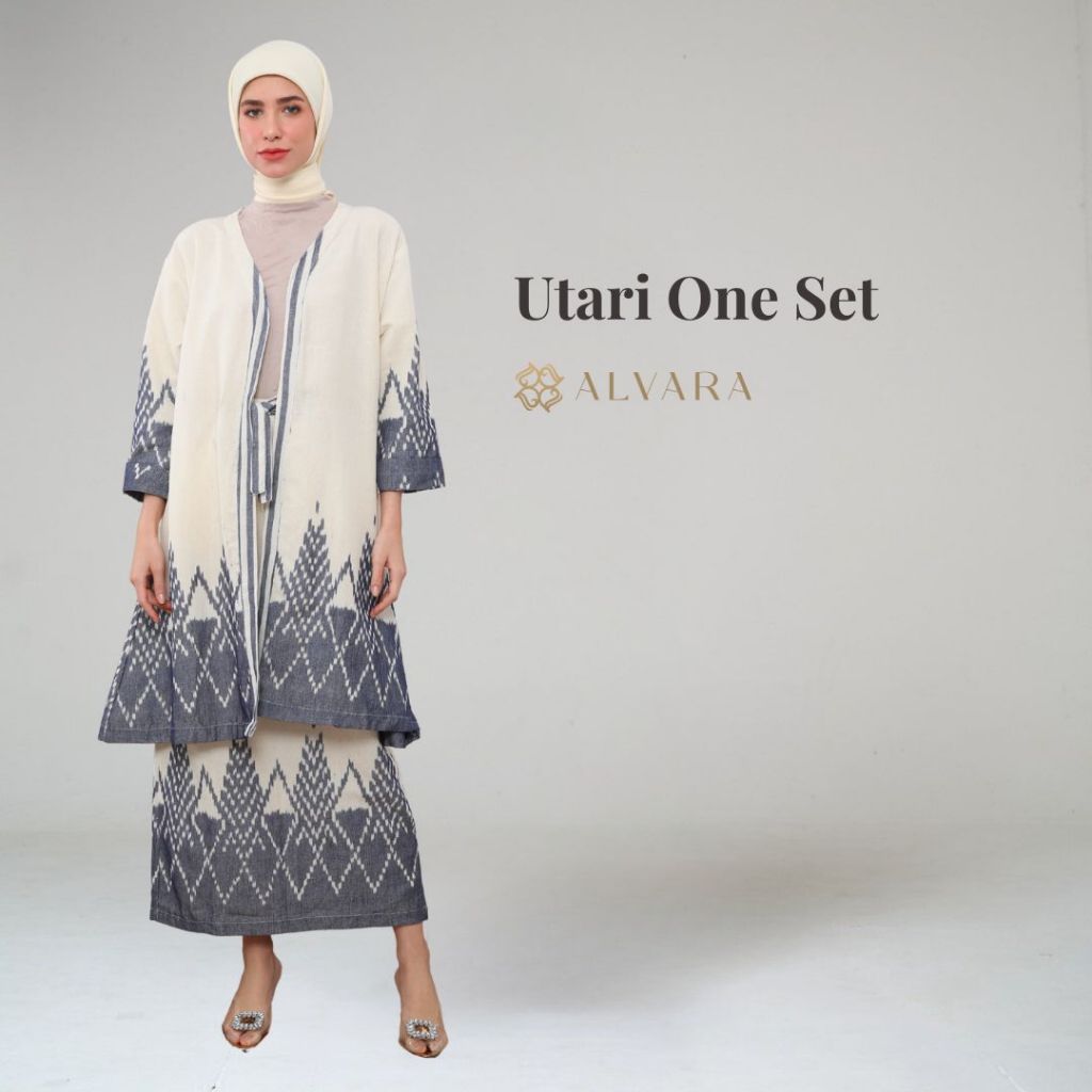 Baju Kondangan One Set Wanita Kekinian Gamis Terbaru Motif Batik Tenun Utari ALVARA Big Size Jumbo