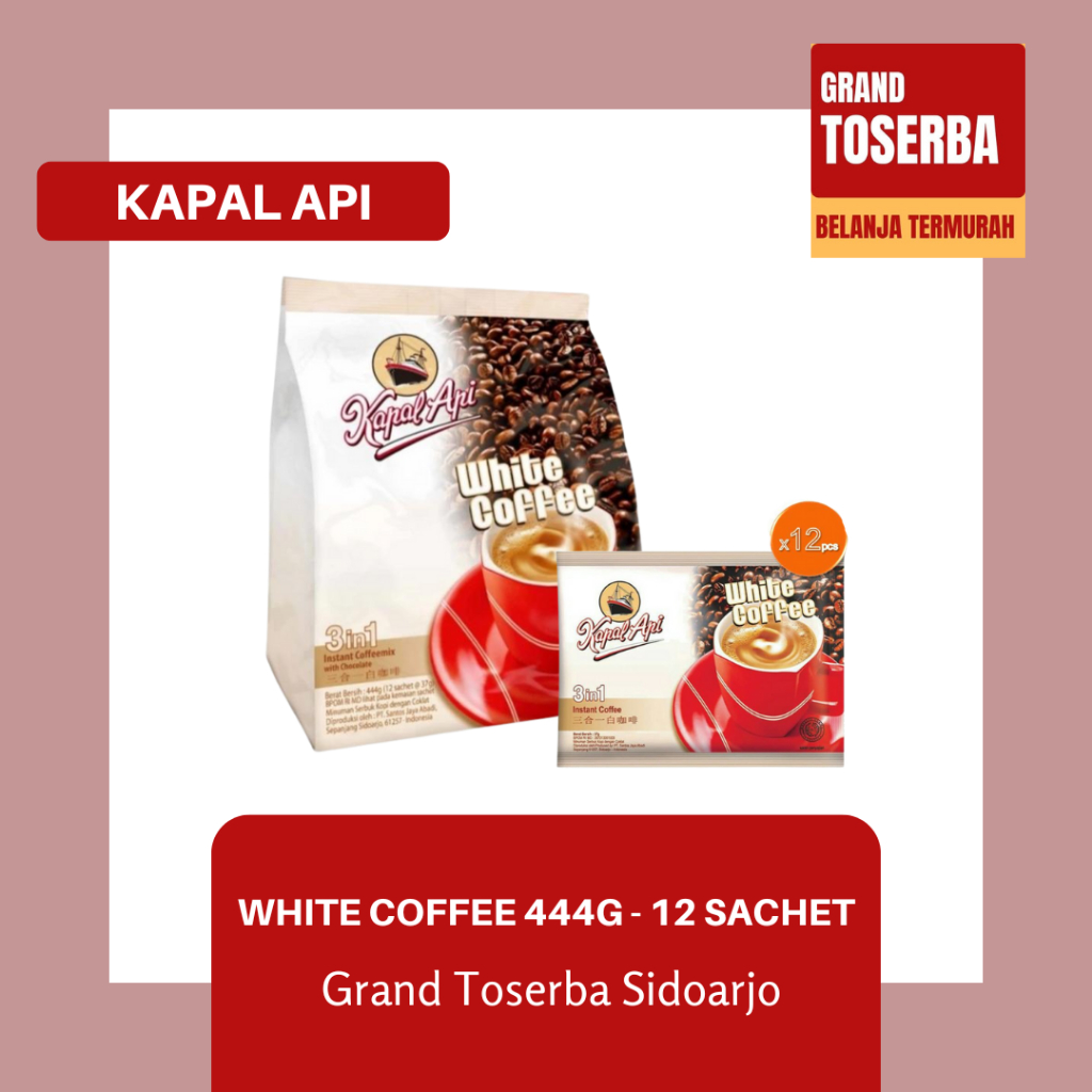 

KAPAL API WHITE COFFEE 3IN1 444g ISI 12 SACHET / KOPI INSTAN 3-IN-1