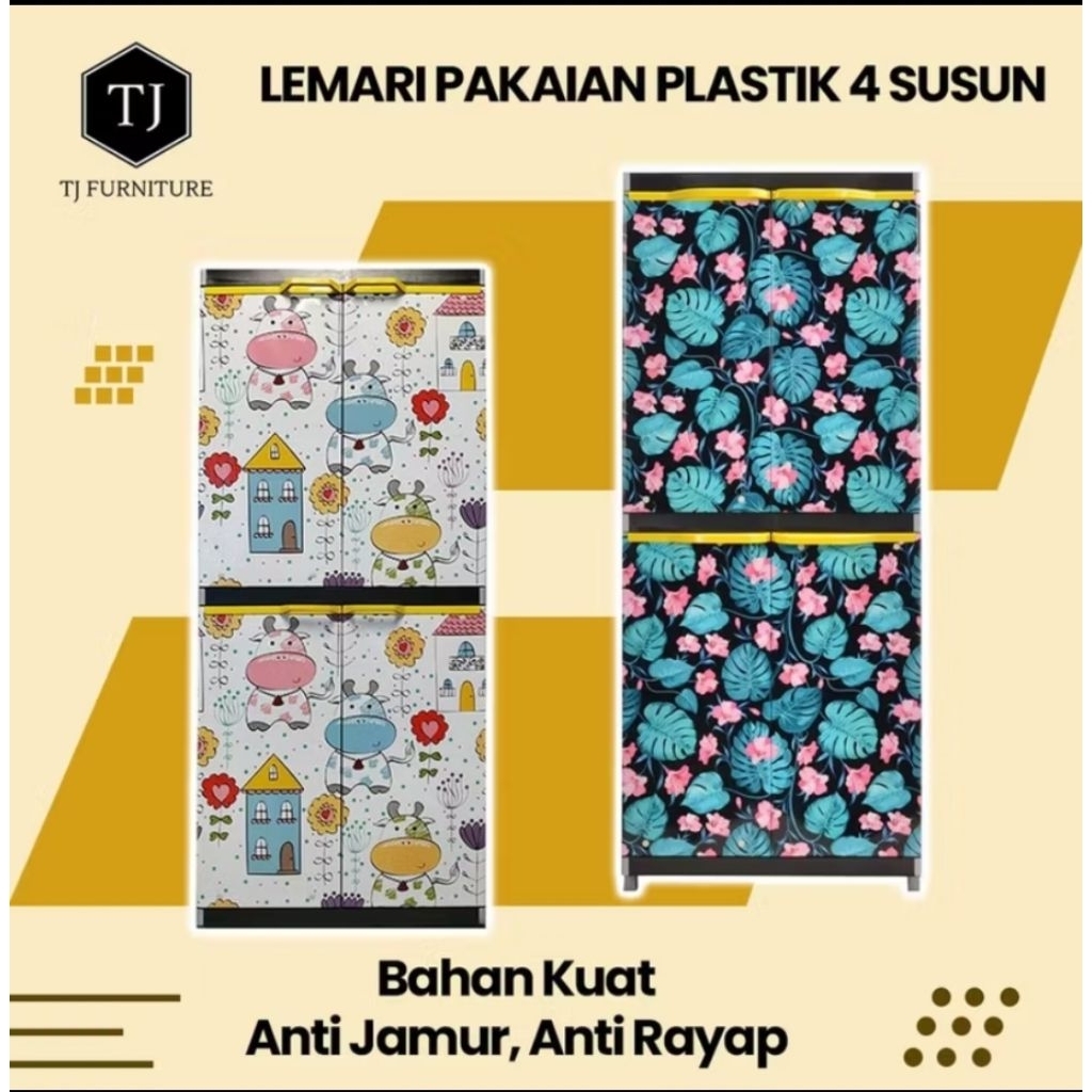 Lemari plastik / Lemari pakaian/Lemari anak 4 Susun Miami orlando Sapi, Bear, Owl, Deer