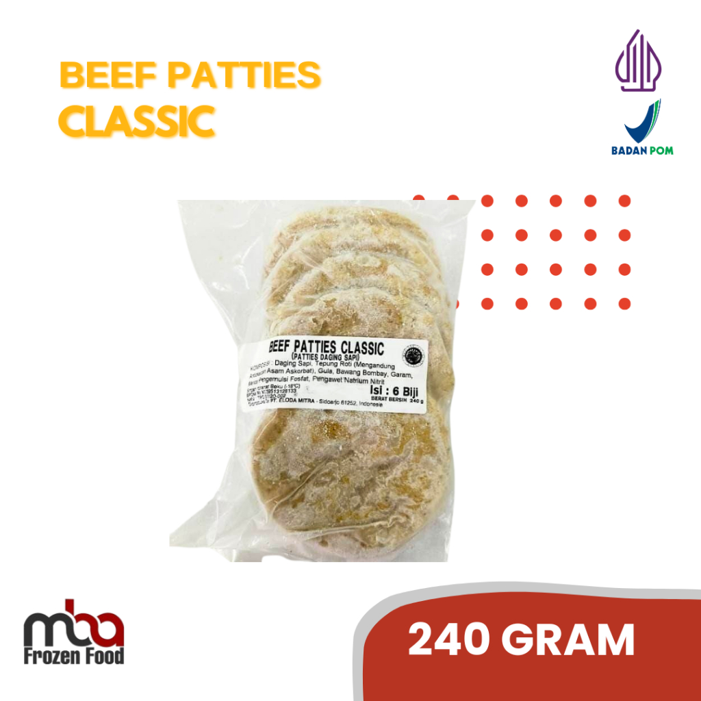 

Bernardi Burger Beef Patties CLASSIC 240 Gram /Sosissapi /Sapi /Sosis /Daging /Kornet /Sate /Snack /Camilan /Dagingsapi /Burger /Dagingayam /Ayam /Frozenfood /Smokebeef /Beef