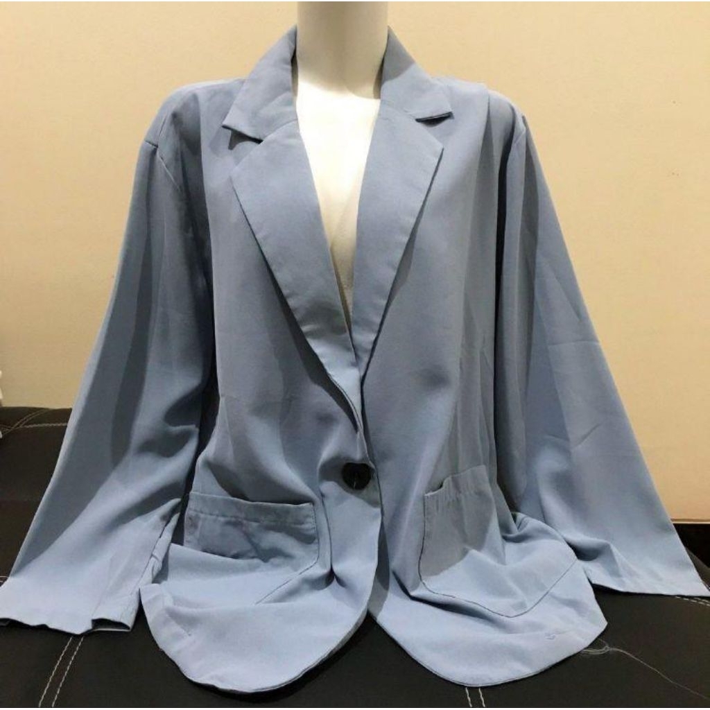 kemeja blazer wanita celana pendek biru set blue