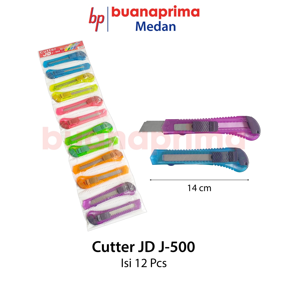 

CUTTER TRANSPARAN JD J-500 isi 12 pcs Cutter Besar Papan Bening Rentengan Renteng Pemotong