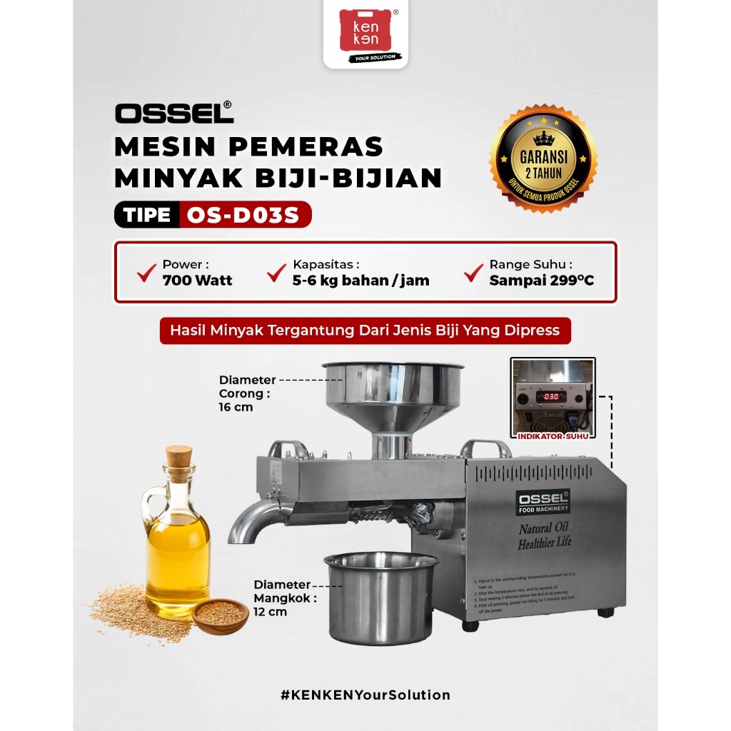 OSSEL Mesin Pemeras Minyak Biji -Bijian Pengekstraksi Biji Bijian Oil Press Machine OS-D03S OSSEL